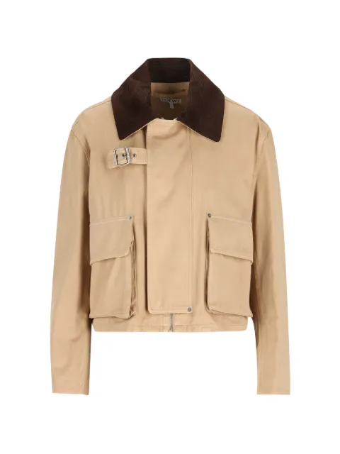 LOEWE buckle-fastening corduroy-collar jacket Neutrals S359Y02XHZ