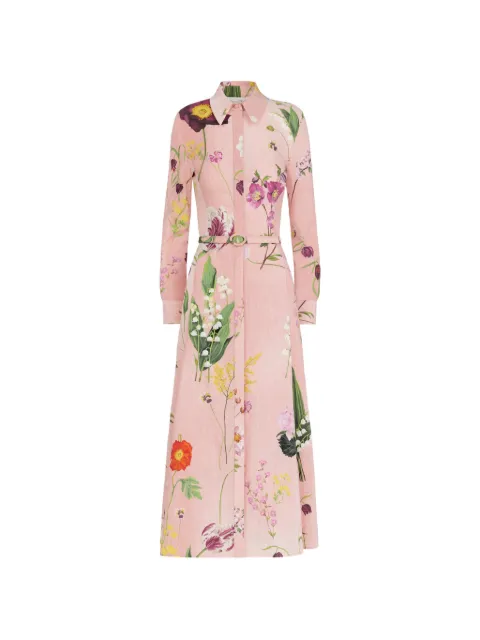 Oscar de la Renta botanical-printed belted midi shirt dress Pink 26FN224MBO