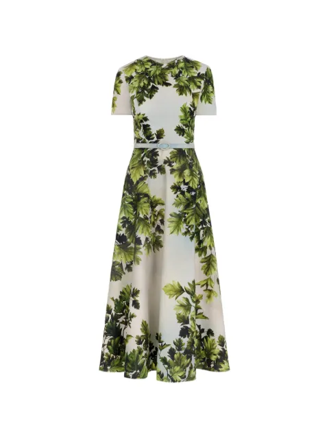 Oscar de la Renta maple-leaf-print cotton midi dress Green 26FN2022FOO