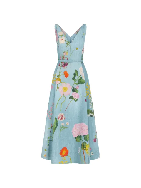 Oscar de la Renta botanical-print belted midi dress Blue 26FN291MBO