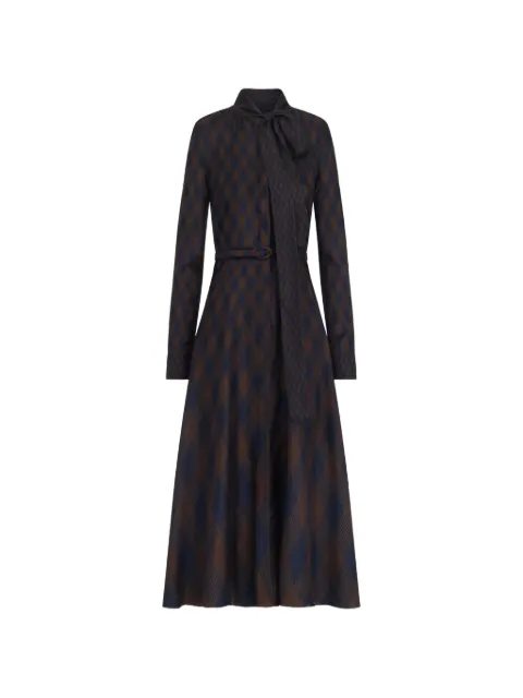 Oscar de la Renta argyle-print tie-neck midi dress Brown 26FN288ASW