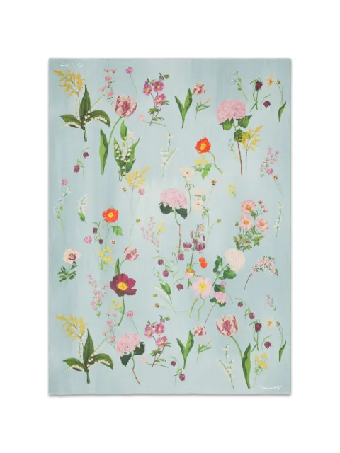 Oscar de la Renta botanical-print frayed scarf Blue 26FN1002
