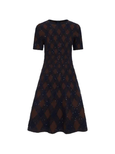 Oscar de la Renta Argyle sequin-embellished flared mini dress Blue 26FN112ARG