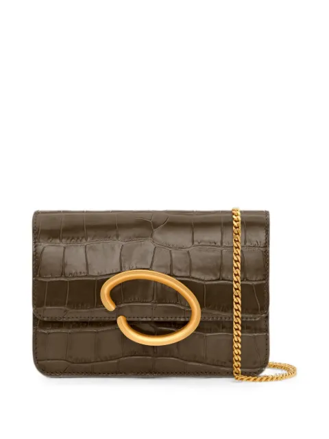 Oscar de la Renta O Pochette croc-effect leather clutch mini bag Green 26FH059ECF