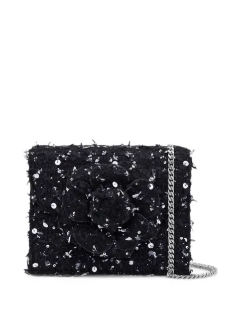 Oscar de la Renta mini TRO sequin-embellished floral-appliqué clutch bag Black 26FH003SRT