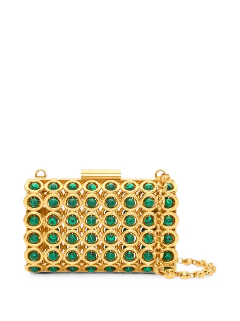 Oscar de la Renta mini Saturn malachite-embellished cage-style clutch bag Gold 00NH215BRS