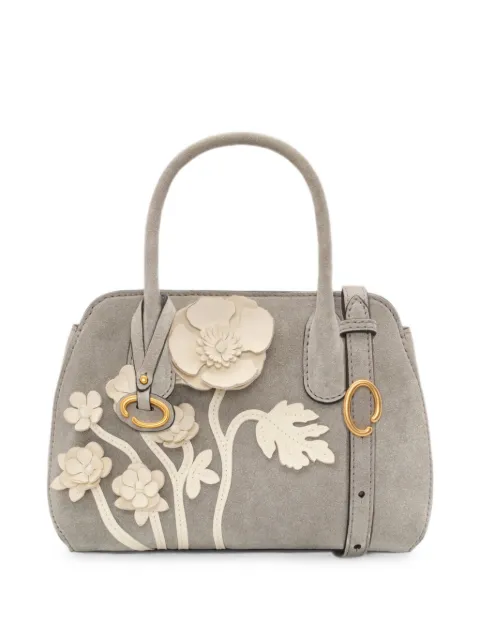 Oscar de la Renta mini Ivy floral-appliqué suede tote bag Grey 26FH180EMB