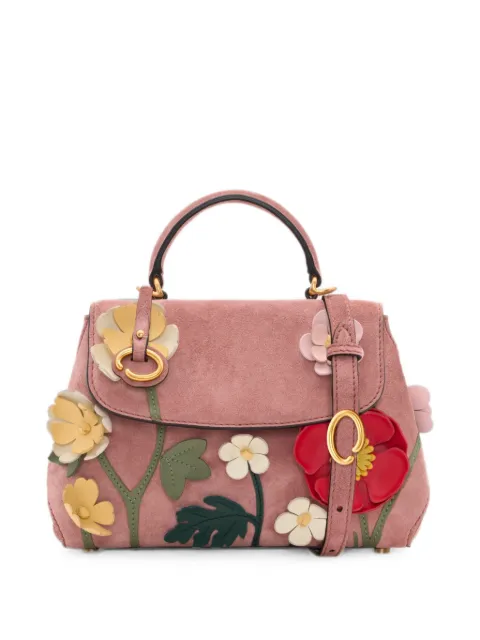 Oscar de la Renta mini Poppy floral-appliqué suede tote bag Pink 26FH159EMB