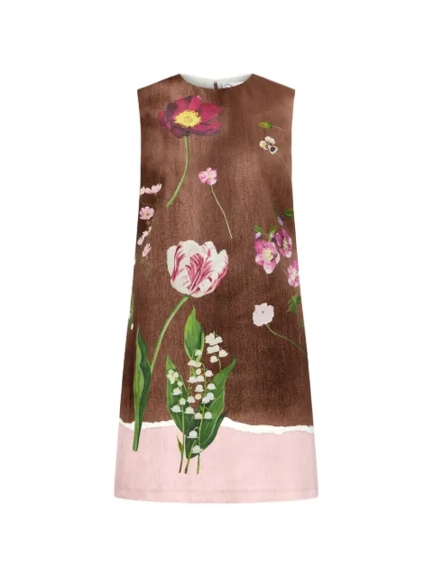 Oscar de la Renta botanical-print shift mini dress Brown 26FN2072MBN