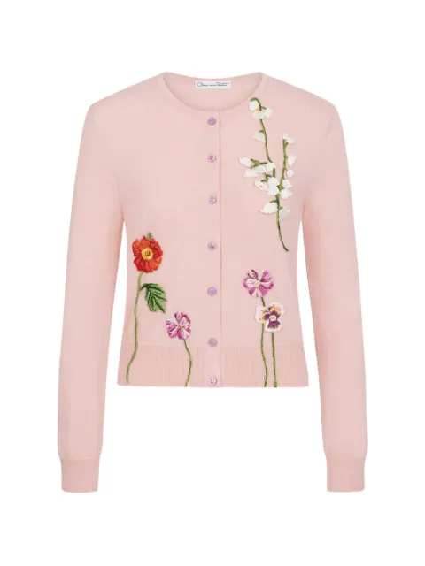 Oscar de la Renta botanical threadwork-embroidered cardigan Pink 26FE1455FAL