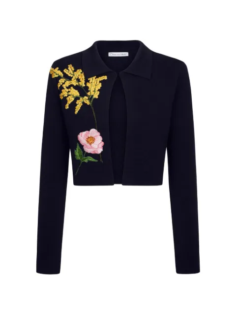 Oscar de la Renta botanical-embroidery cropped jacket Blue 26FE187NEW