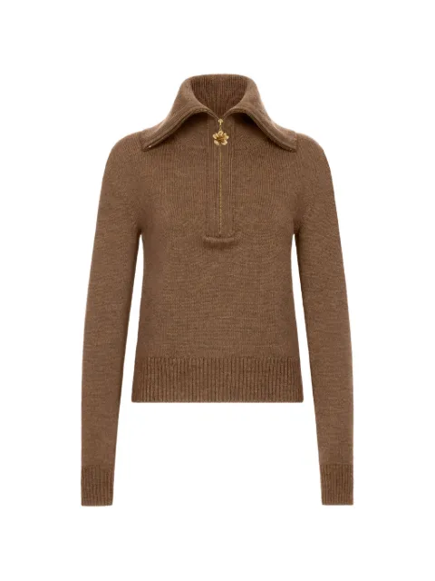 Oscar de la Renta double-collar quarter-zip cropped sweater Brown 26FN1244DRC