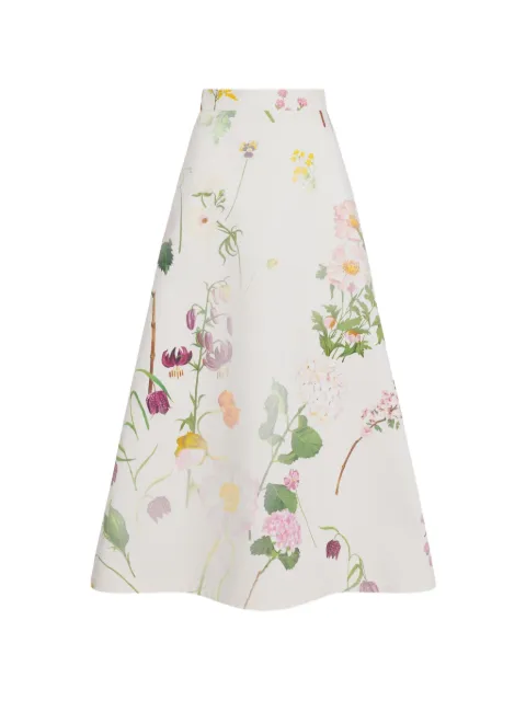 Oscar de la Renta botanical-print denim skirt White 26FN420FBN