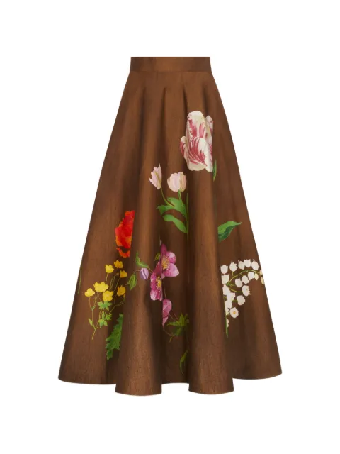Oscar de la Renta botanical-print midi skirt Brown 26FN4042MCK