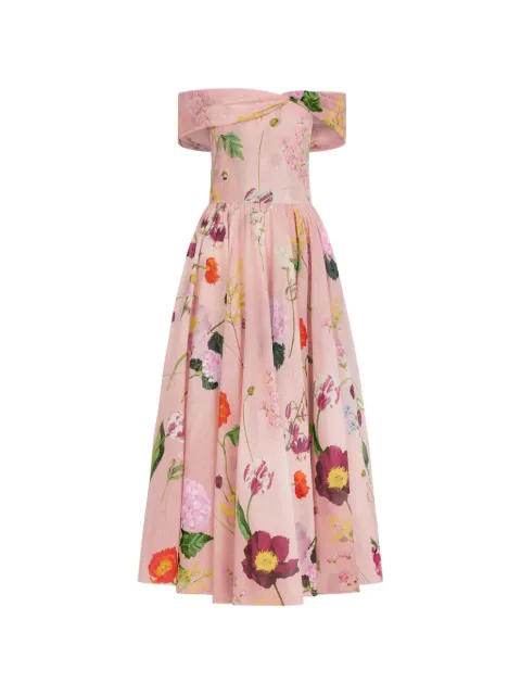 Oscar de la Renta botanical-print off-shoulder midi dress Pink 26FN235MVB