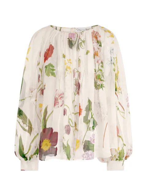Oscar de la Renta botanical-print silk-chiffon blouse Neutrals 26FN750MBL