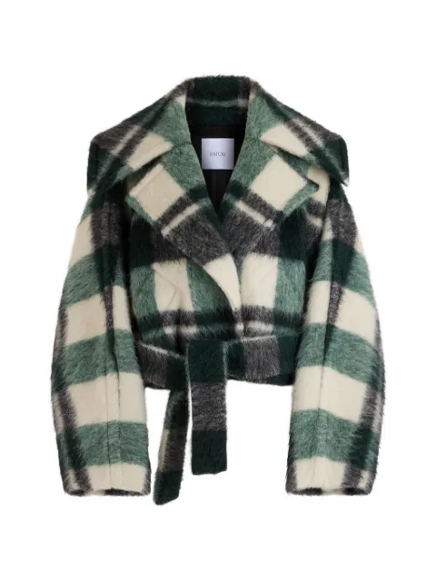 Patou check-pattern belted jacket Green CO0410271