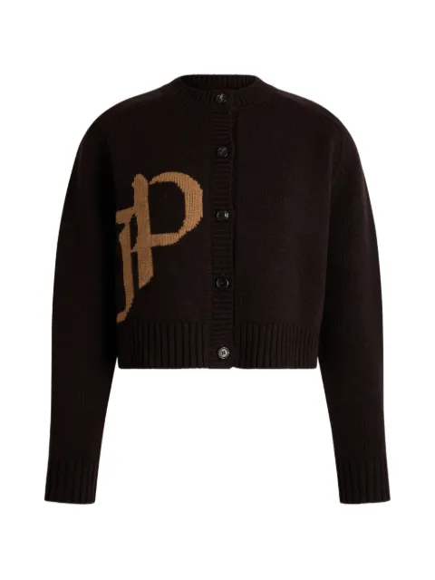 Patou JP logo-intarsia cardigan Brown KN3958101818B