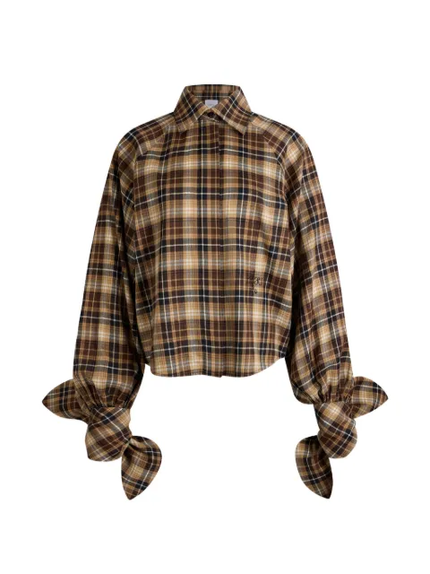 Patou bow-sleeve check blouse Brown BL06402665108
