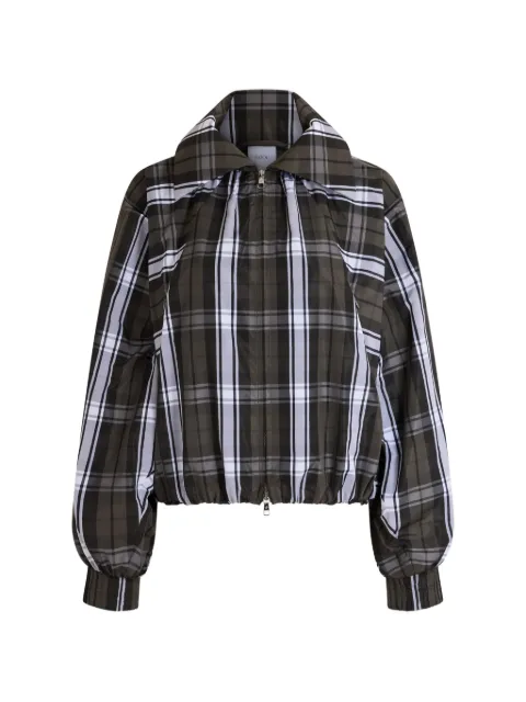 Patou check-print long-sleeve bomber jacket Brown OU0550267