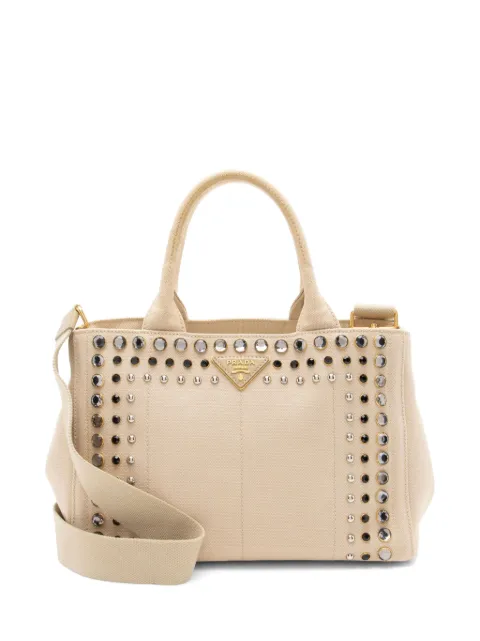 Prada Pre-Owned Canapa crystal-embellished tote bag Neutrals 41121129496648