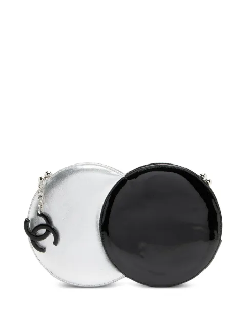 CHANEL Pre-Owned double circle metallic leather clutch bag Black 40655934521416