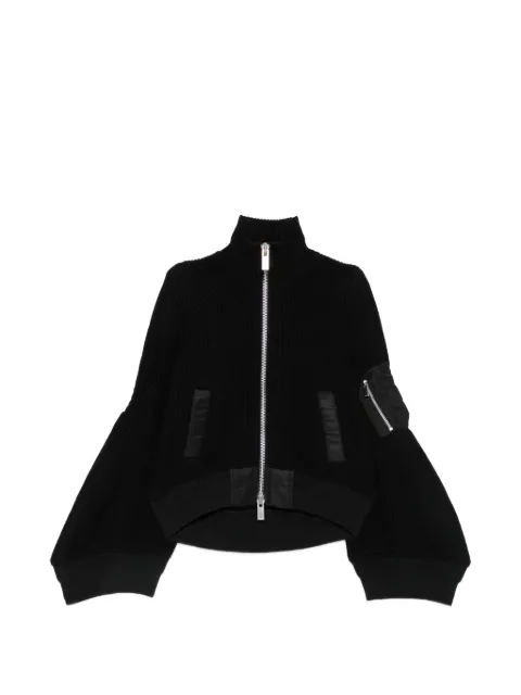 sacai ribbed-knit panelled cardigan Black 2608585
