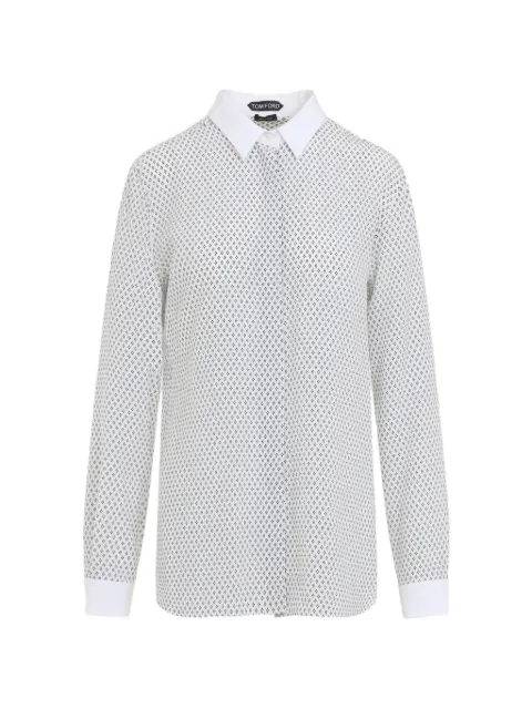 TOM FORD geometric-print silk shirt White CA3355FAP263