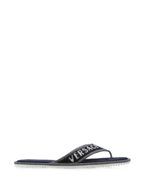 Versace Home logo-embroidered terry slippers Blue 10253281A17767
