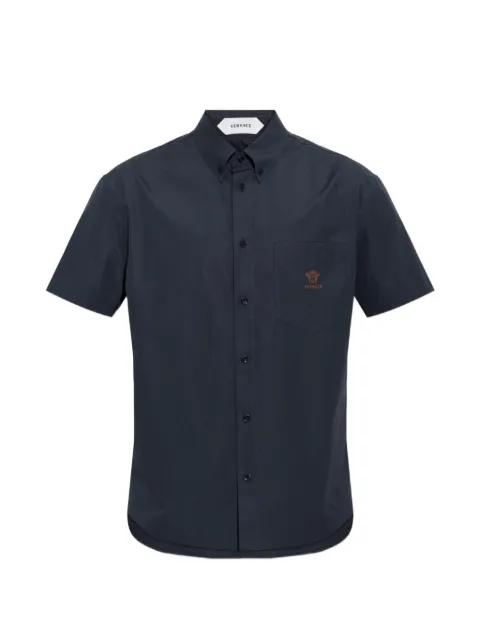 Versace Medusa-embroidered patch-pocket shirt Blue 10258061A13878