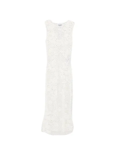 GANNI floral-appliqué maxi dress White A1030235