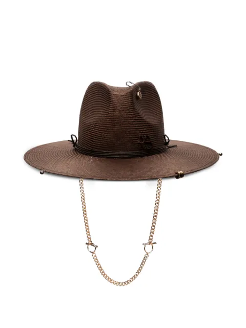Ruslan Baginskiy chain-strap straw fedora hat Brown RUSLANBAGINSKIYCHAINSTRAPFEDORAHAT202323SS31