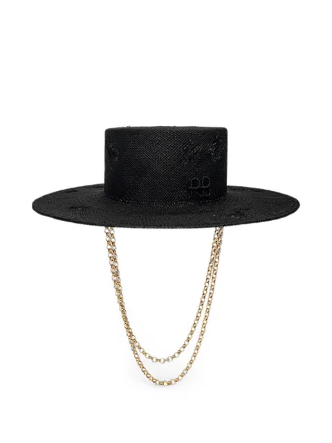 Ruslan Baginskiy double-chain-strap canotier hat Black DOUBLECHAINSTRAPCANOTIERHATCNT033STRPRV2CHA9PSRBBLACKR26