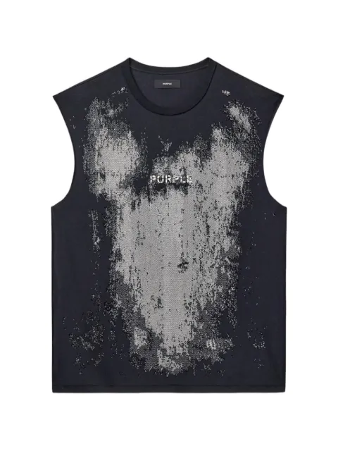 Purple Brand Worn Crystals hotfix-detail textured vest Black P103TJBH326