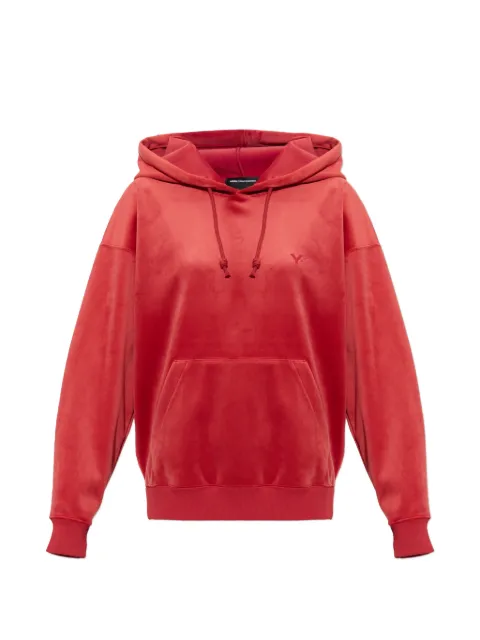 Y-3 logo-embroidered velvet hoodie Red KU2199