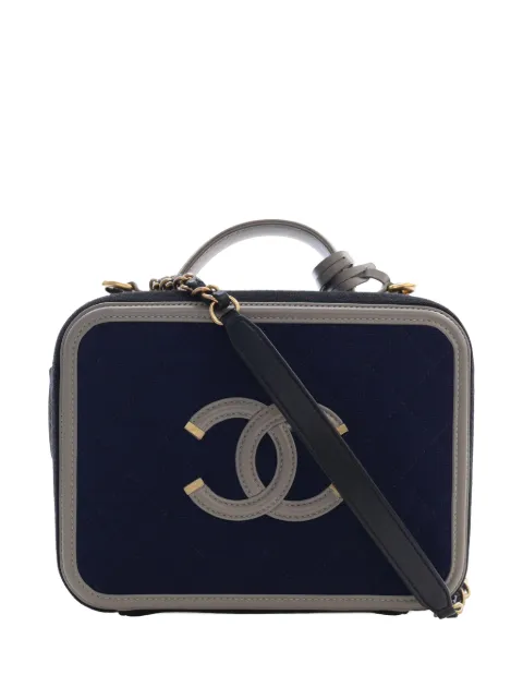 CHANEL Pre-Owned 2019 Medium Tricolor Jersey CC Filigree Vanity Case satchel Blue SPK3TG3D7RGVVNNM