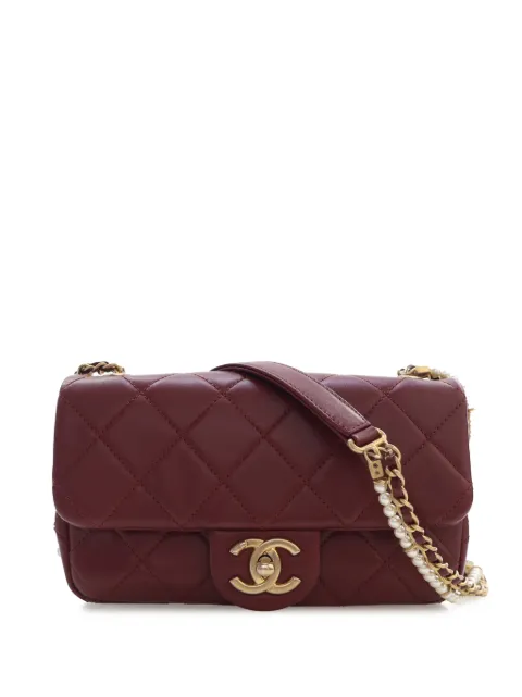 CHANEL Pre-Owned 2020 Mini Quilted Calfskin Crystal Pearls Chain Flap crossbody bag Red X0FMZWJNJ8WOFT1P