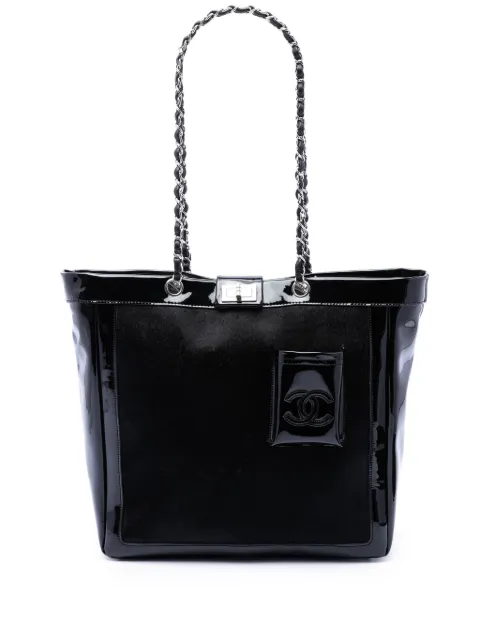 CHANEL Pre-Owned 2005-2006 Pony Hair and Patent Mademoiselle Turnlock tote bag Black A6B4V44EIWE5JWCT