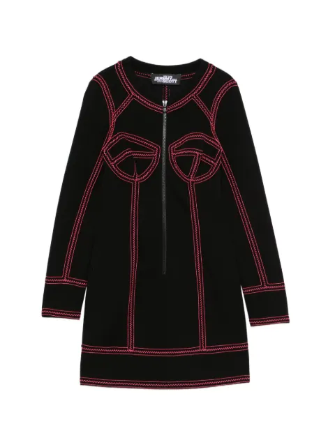 JEREMY SCOTT Pre-Owned 2010 contrast-stitch zip-up midi dress Black JS380CCD