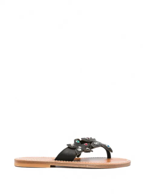K. Jacques Caravelle crystal-embellished floral-appliqué sandals Black 26SHTSC016