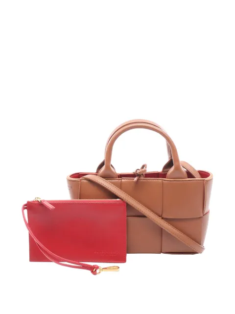 Bottega Veneta Pre-Owned 2012-2026 Candy Lambskin Intreccio Arco Tote satchel Brown 97WC0TU98ZXK3E4G