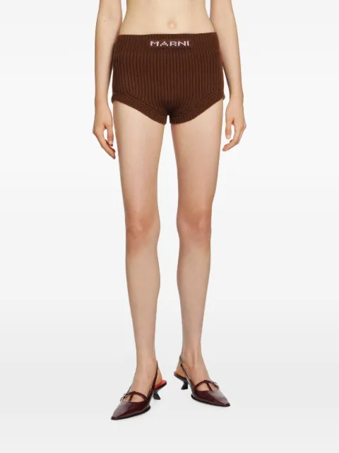 Marni logo-embroidered ribbed mini shorts Brown SLMD0012A0UFZ414