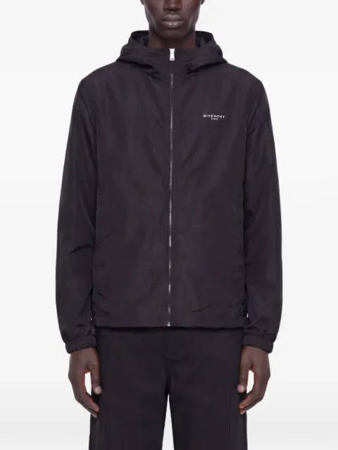 Givenchy logo-print hooded windbreaker Black BM01JA1YMG