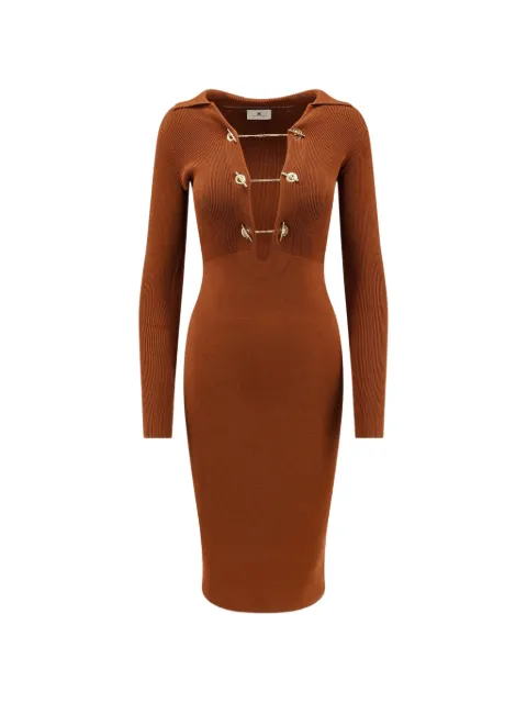 Elisabetta Franchi ribbed-knit toggle-fastening midi dress Brown AM01S66E2