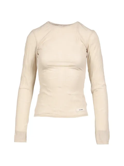 GLOWNY crinkled long-sleeve sheer T-shirt Neutrals GY26SPLS001