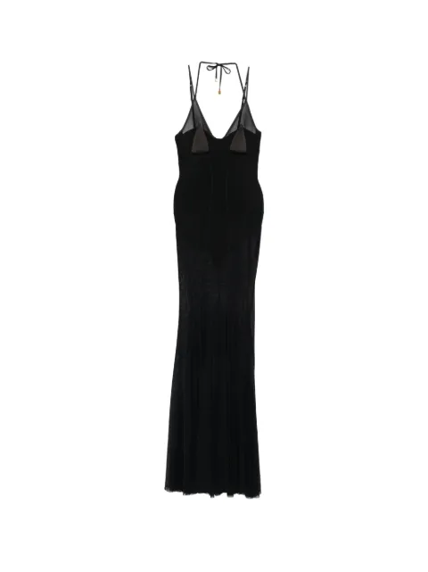 Elisabetta Franchi sheer-panelled pleated maxi dress Black ABR1466E2