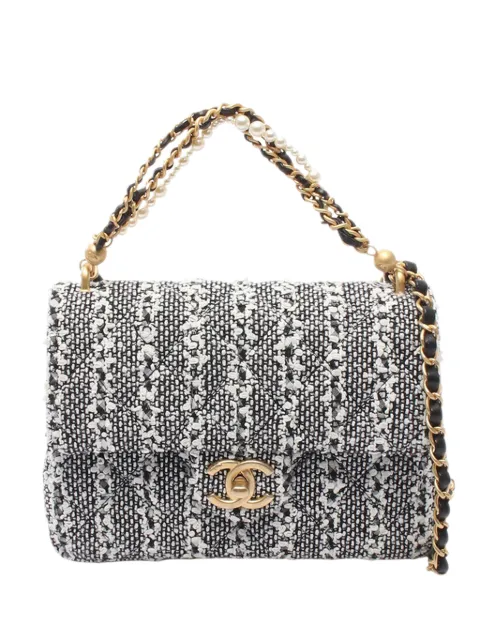 CHANEL Pre-Owned 2021-2026 CC Tweed Pearl Single Flap satchel Grey 6TGO87I915AJVMMO
