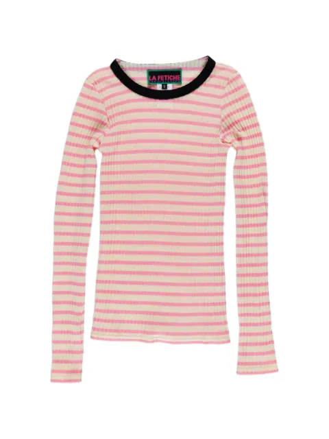 La Fetiche Jackie striped ribbed-knit T-shirt Neutrals JACKIERAYEPS26
