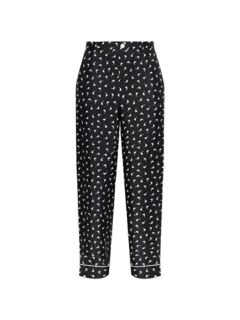 Moschino swan-print silk trousers Black 261E03410562
