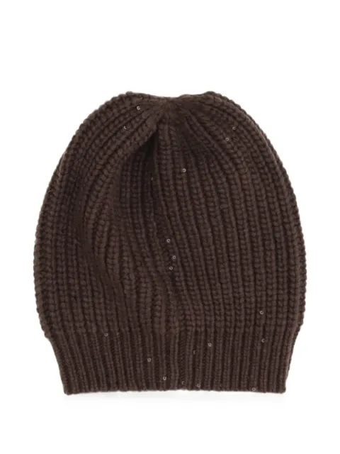 Brunello Cucinelli sequin-embellished ribbed beanie hat Brown M32373999C4211